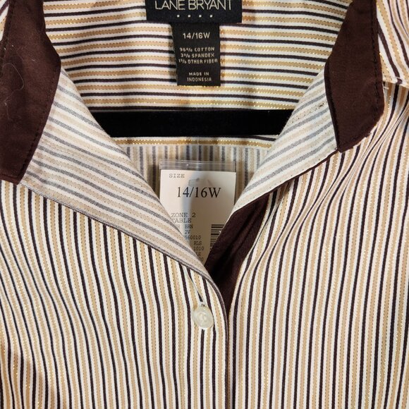 NWT Lane Bryant Size 14/16W Long Sleeve Gold Metallic Striped Button Up Top - Picture 3 of 12